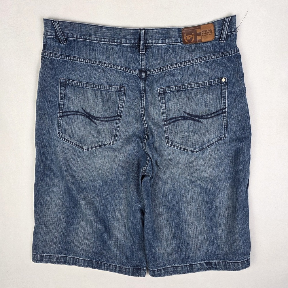 Vintage Y2k Phat Farm Baggy Shorts Mens 42 Blue Skater Grunge Jorts Embroidered